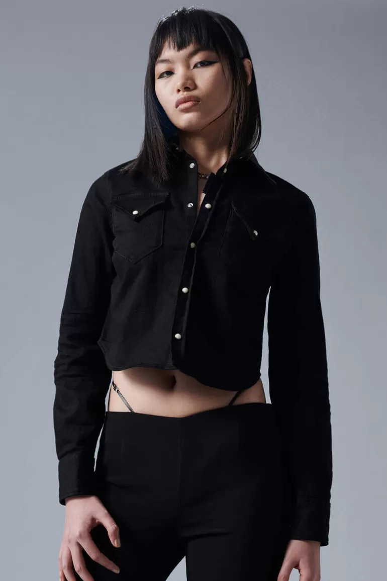 Femme Dsquared2 Chemises*Black Bull Wash Icon Western Cropped Shirt