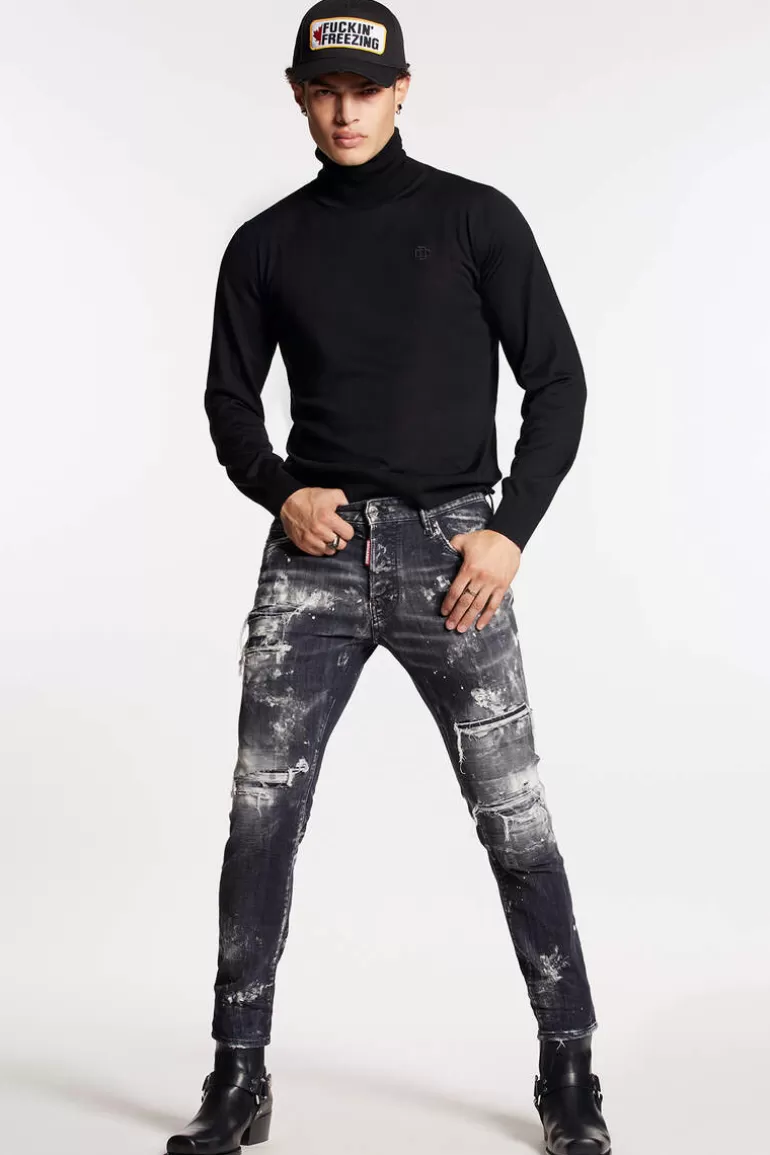 Homme Dsquared2 Jeans*Black Destroyed Wash Skater Jeans