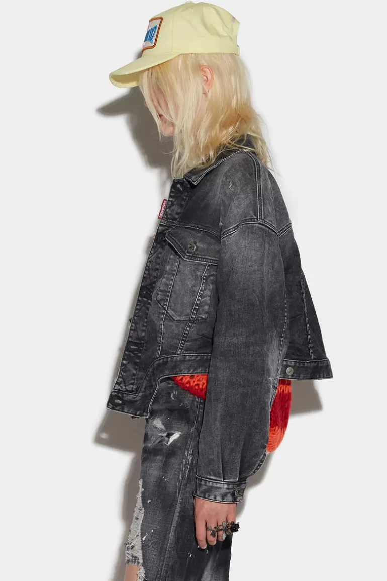 Femme Dsquared2 Manteaux & Vêtements D'Extérieur*Black Rose Wash Raw Cut Jean Jacket