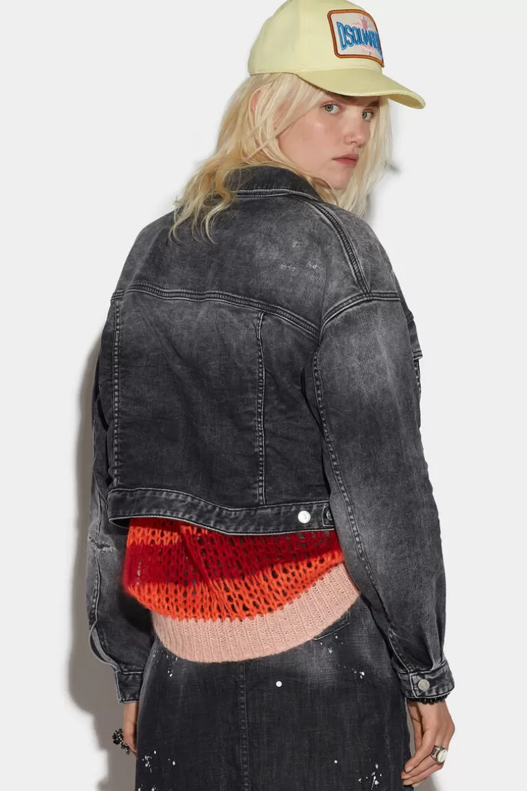 Femme Dsquared2 Manteaux & Vêtements D'Extérieur*Black Rose Wash Raw Cut Jean Jacket