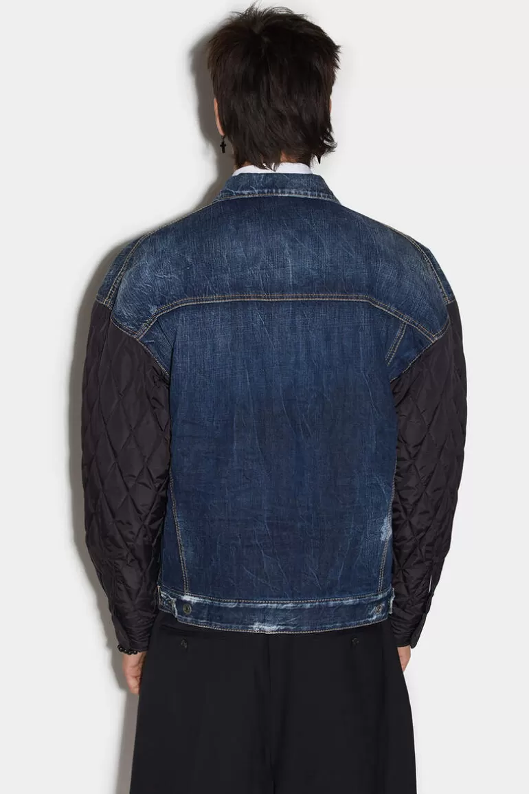 Homme Dsquared2 Manteaux & Vêtements D'Extérieur*D2 Quilted Mix Dropped Shoulder Jean Jacket