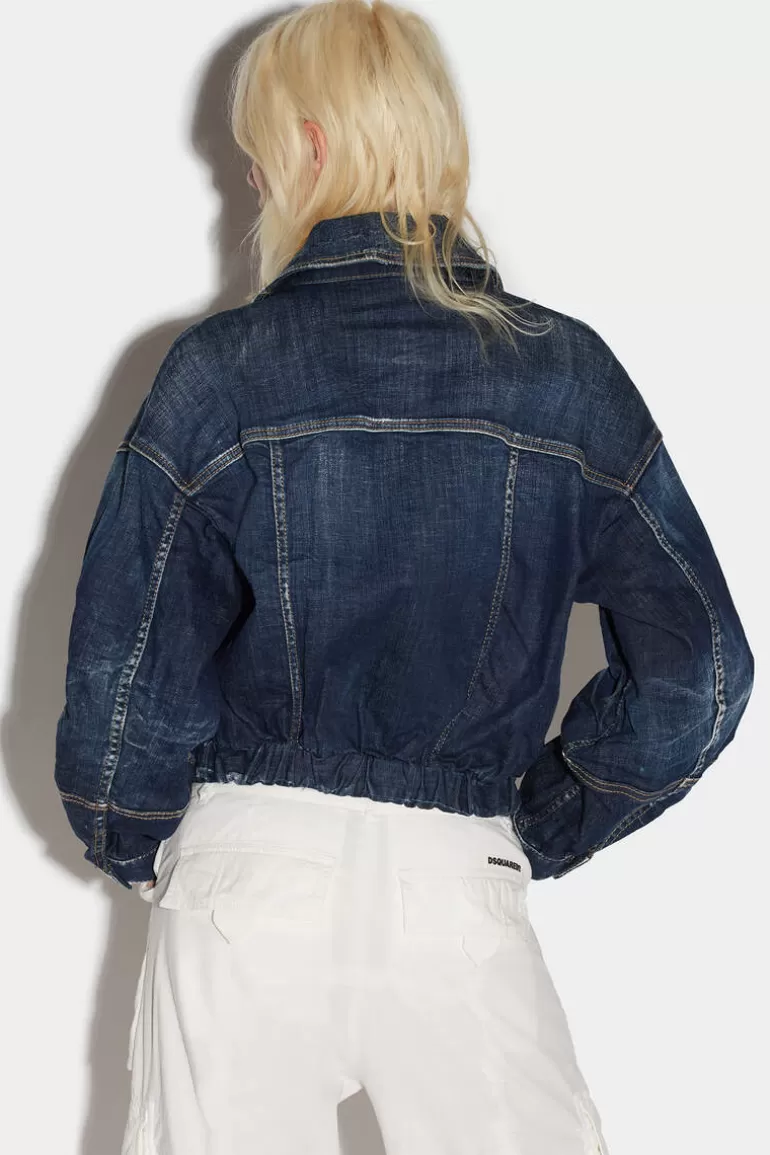 Femme Dsquared2 Manteaux & Vêtements D'Extérieur*Dark Clean Wash Crop Biker Jacket