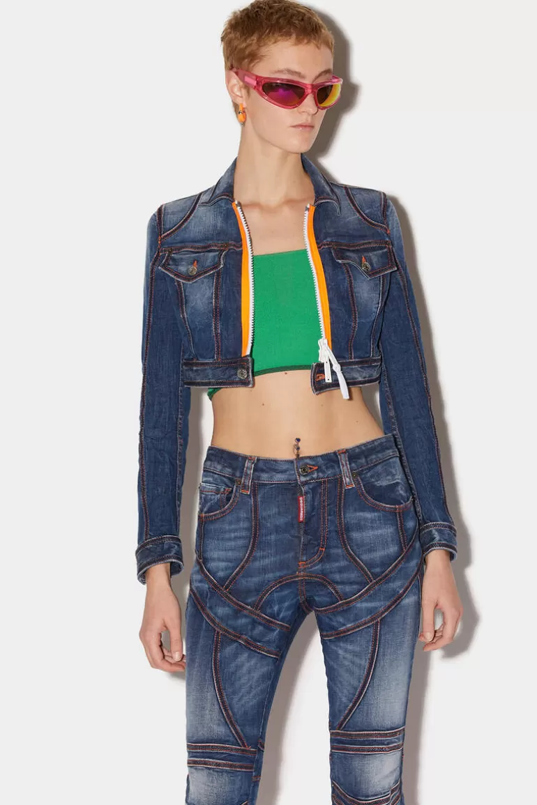 Femme Dsquared2 Manteaux & Vêtements D'Extérieur*Dark Fade Wash Surfer Cropped Jacket