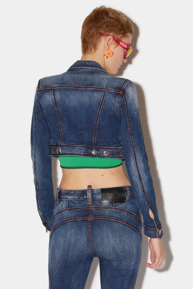 Femme Dsquared2 Manteaux & Vêtements D'Extérieur*Dark Fade Wash Surfer Cropped Jacket