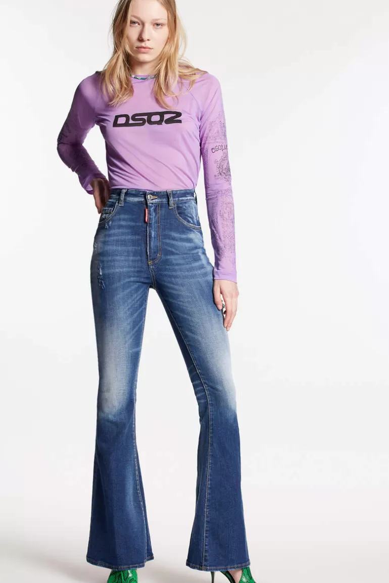 Femme Dsquared2 Jeans*Dark Fade Wash Surfer Flare