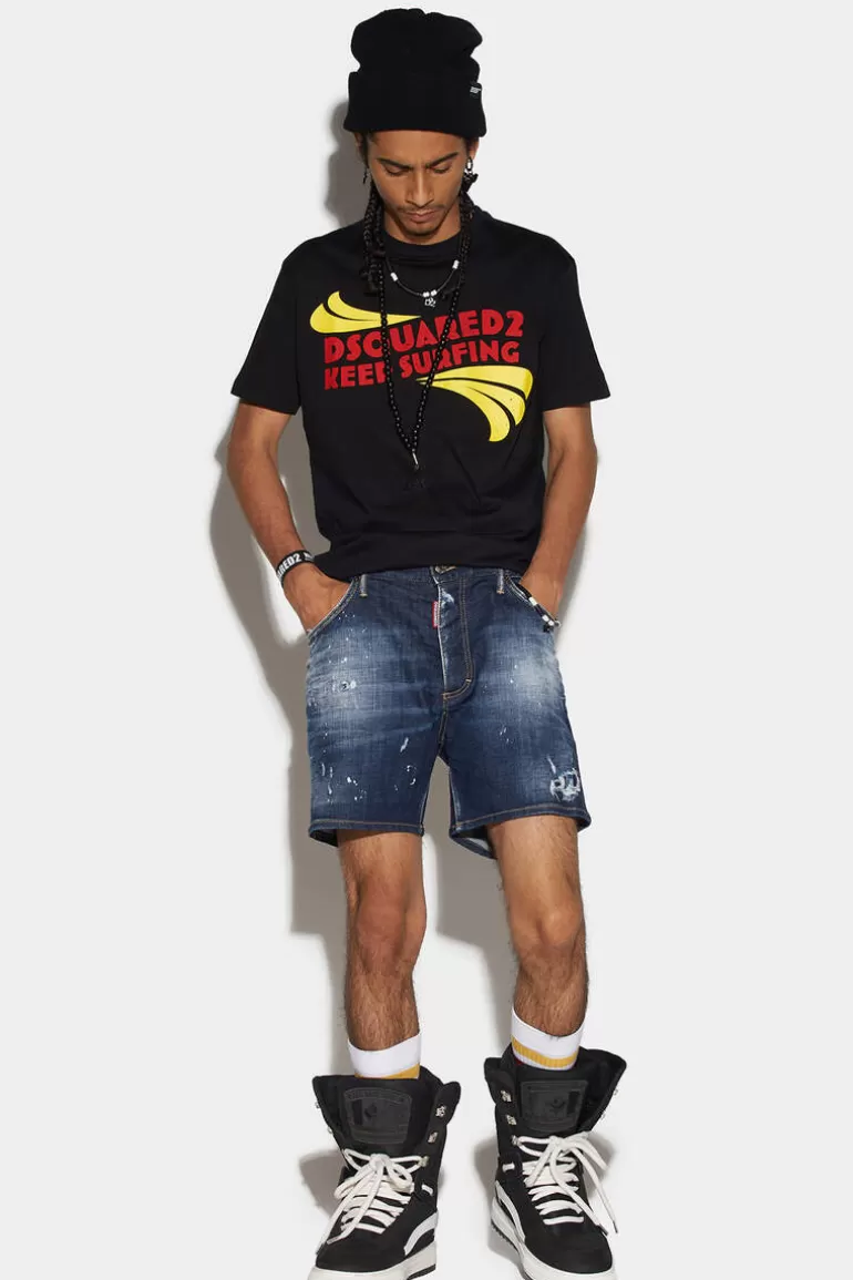 Homme Dsquared2 Shorts*Dark Ripped Wash Commando Denim Shorts