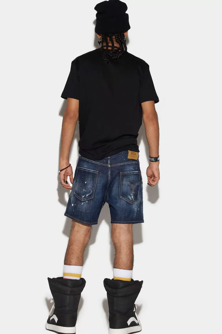 Homme Dsquared2 Shorts*Dark Ripped Wash Commando Denim Shorts