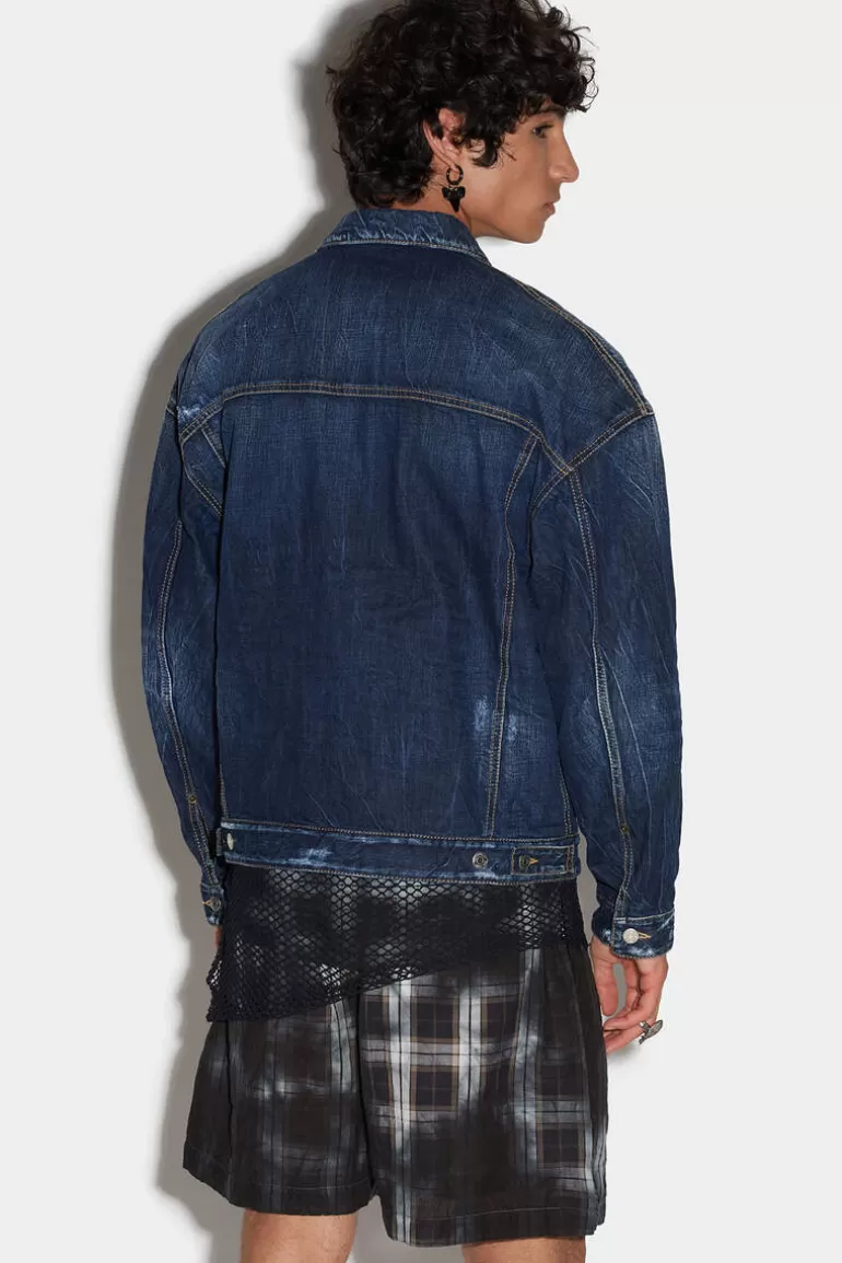 Homme Dsquared2 Manteaux & Vêtements D'Extérieur*Dark Semplice Wash D2 Sunrise Jean Jacket