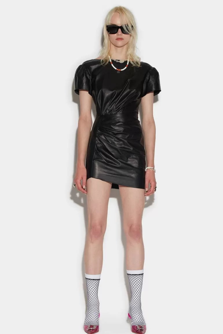 Femme Dsquared2 Robes Et Combinaisons*Leather Shortsleeves Mini Dress