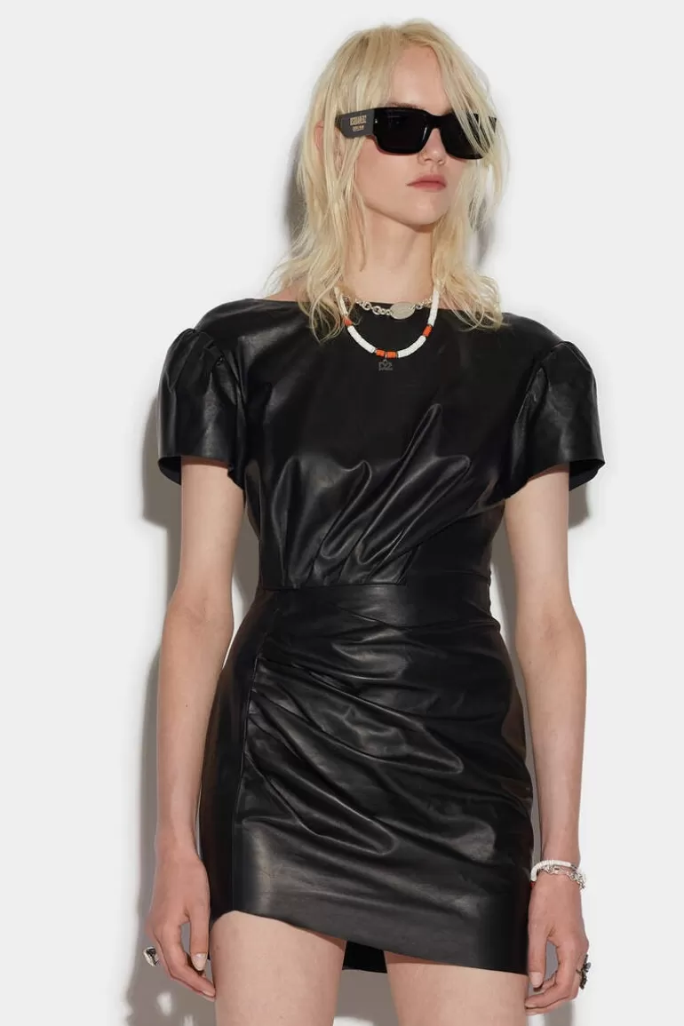 Femme Dsquared2 Robes Et Combinaisons*Leather Shortsleeves Mini Dress