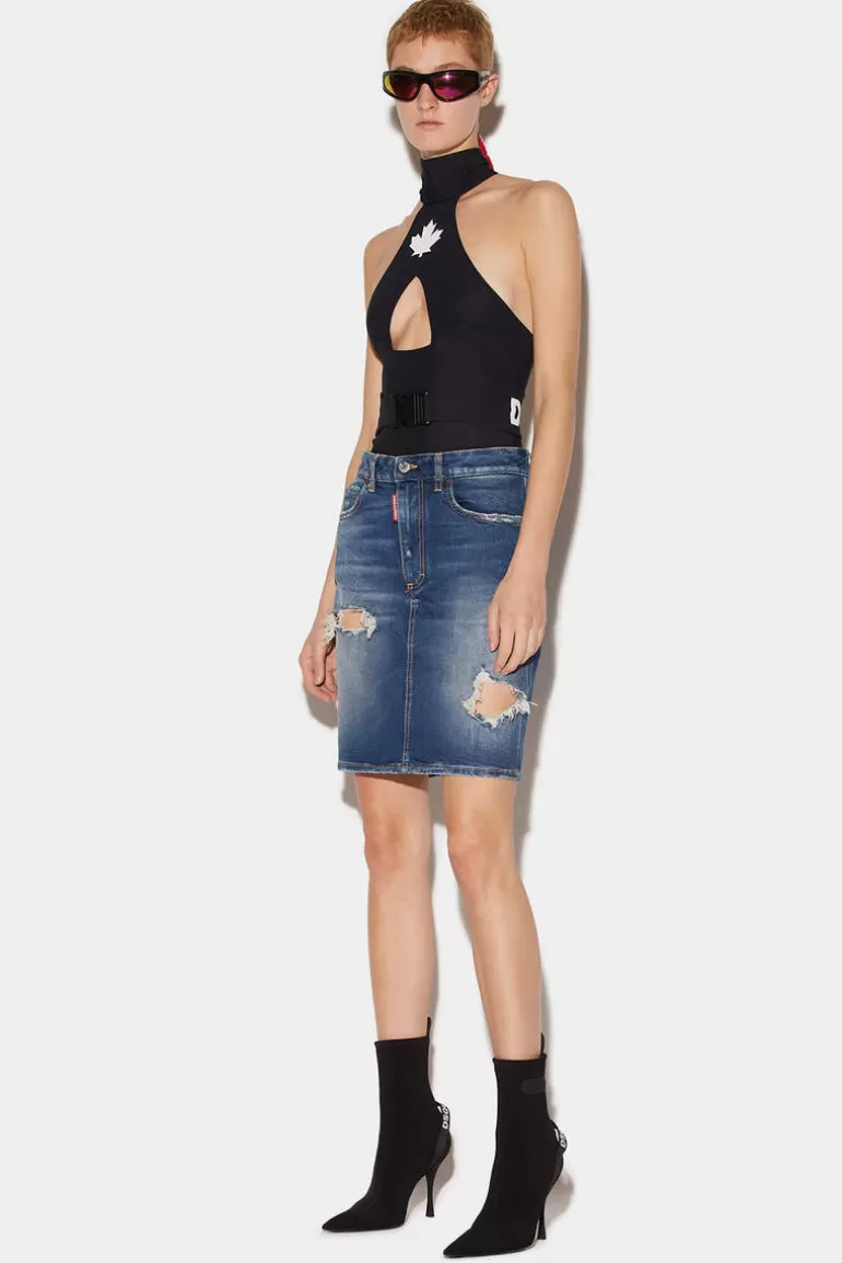 Femme Dsquared2 Jupes*Medium Clean Wash Denim Pencil Mini Skirt