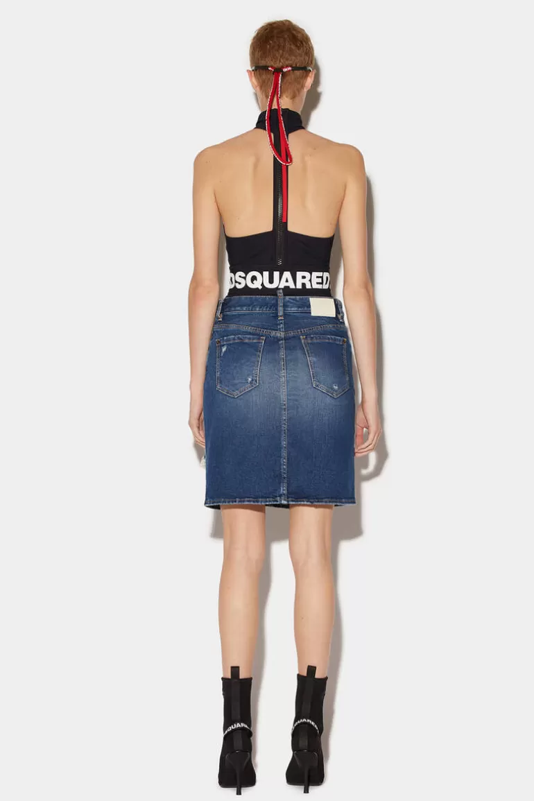 Femme Dsquared2 Jupes*Medium Clean Wash Denim Pencil Mini Skirt