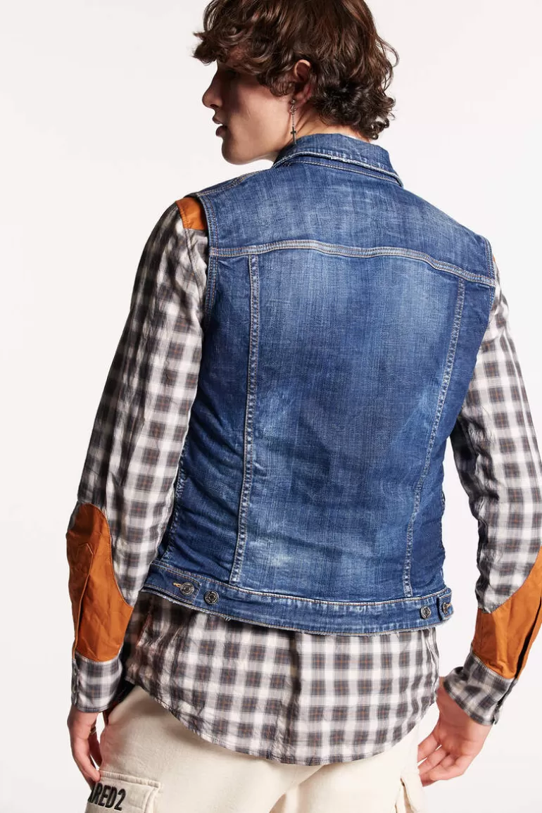 Homme Dsquared2 Manteaux & Vêtements D'Extérieur*Medium Red Spots Wash Dan Jean Vest