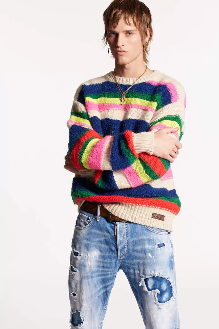 Homme Dsquared2 Tricots*Multicolor Waved Stripes Knit