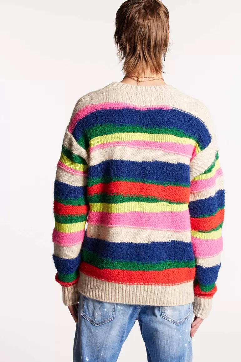 Homme Dsquared2 Tricots*Multicolor Waved Stripes Knit