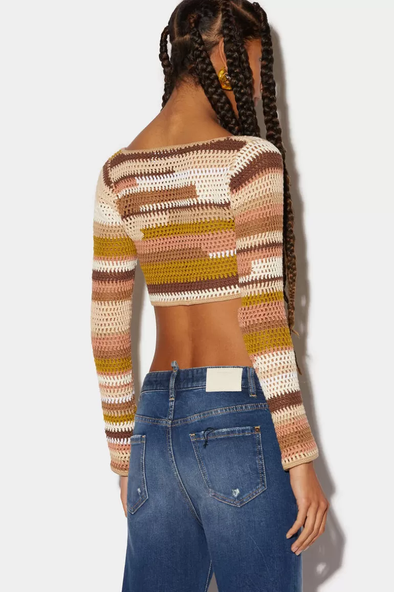 Femme Dsquared2 Tricots*Rainbow Crochet Crop Knit