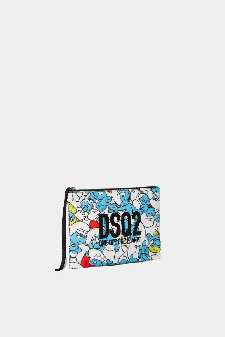 Femme Dsquared2 Petits Accessoires En Cuir*Smurfs Crowd Zip Pouch