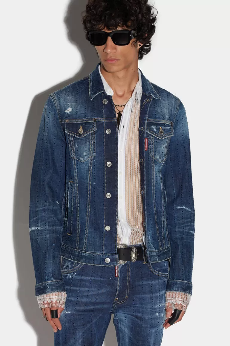 Homme Dsquared2 Manteaux & Vêtements D'Extérieur*Sparkle Dark Sparkle Wash Dan Jean Jacket