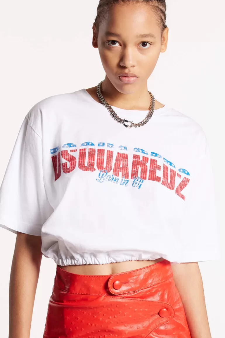 Femme Dsquared2 Tops Et T-Shirts*White Fade Dyed Gathered Relaxed T-Shirt